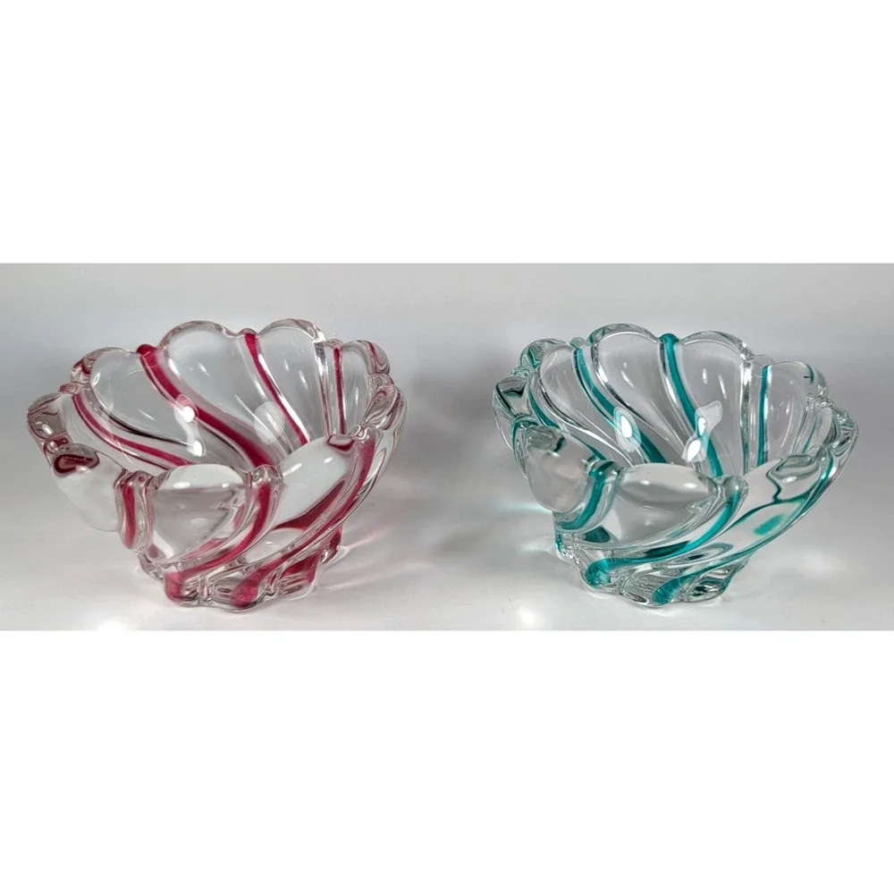 Mikasa Peppermint Red & Green Swirl Crystal Bowls 4
